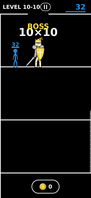 The boss room of world 10: the knight, crowned, in the exit cell at the top of the building